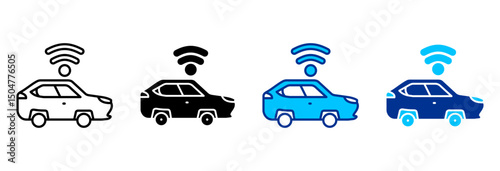 Autonomous Car Icon Set Multiple Style Vector Illustration