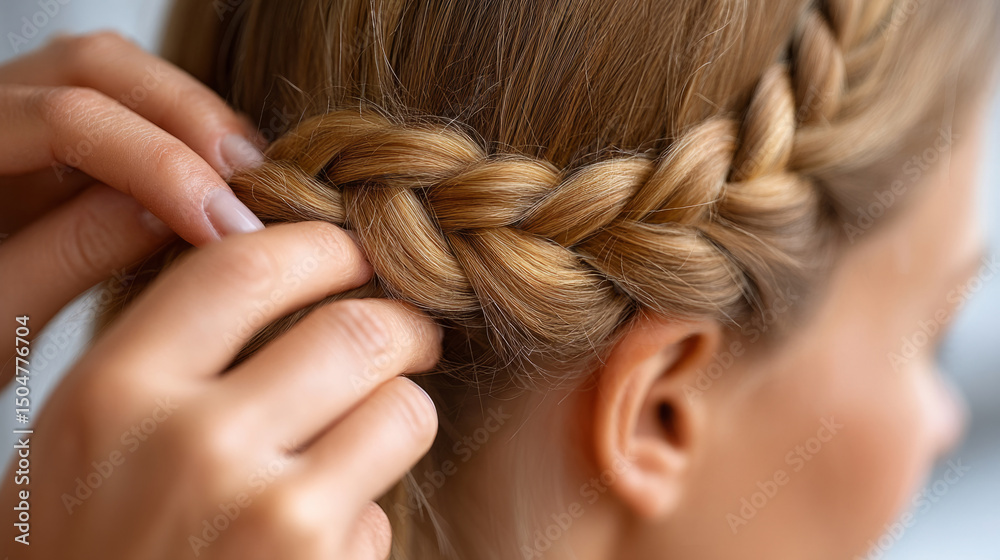 Obraz premium Artistry of hair braiding with fingers in gentle motion