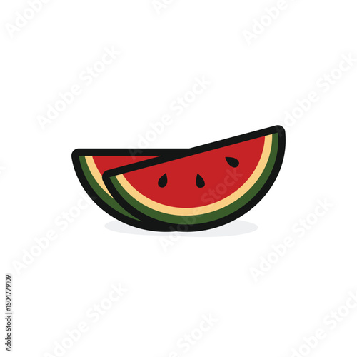 Two half-moon watermelon slices. Fresh, juicy, and healthy fruit vector with transparent background.