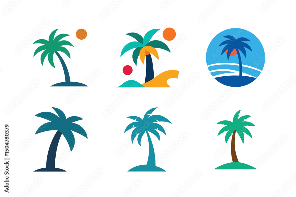 Obraz premium Tropical Palm Trees Vector Art – Jungle, Island, and Beach Elements