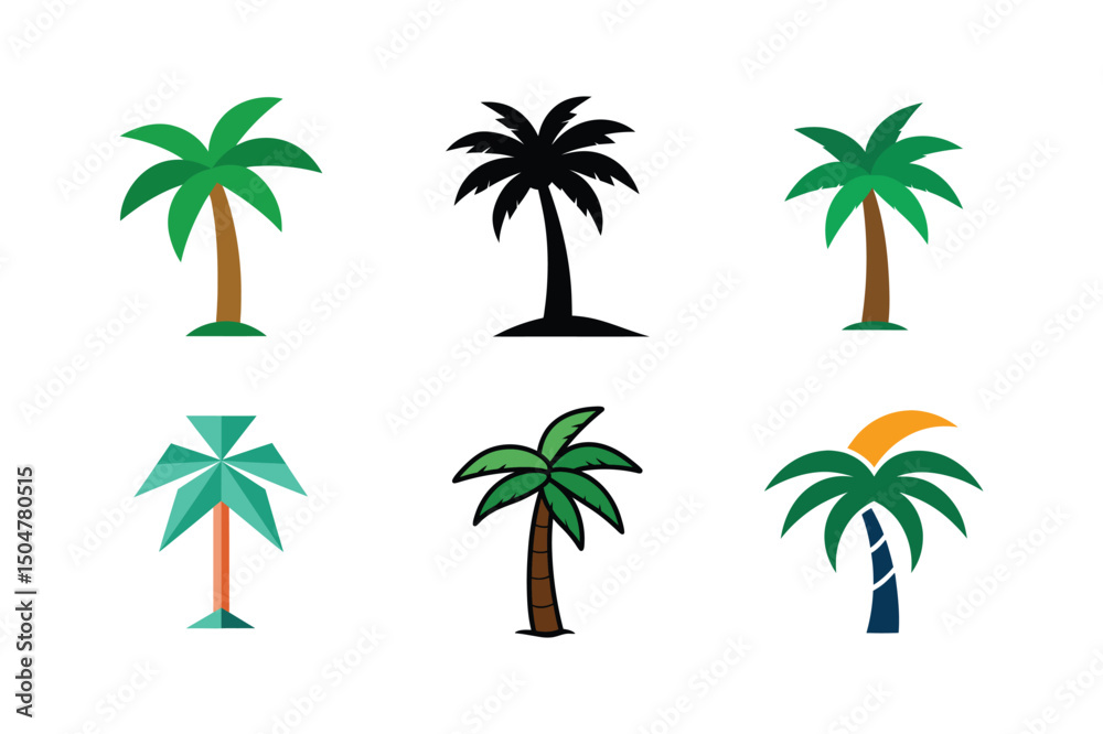Obraz premium Palm Tree Clipart Set – Coastal Beach Vibes Vector Graphics