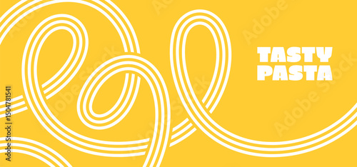 Line Pasta Food Pattern. Abstract Spaghetti Yellow Background. Vector Wave Illustration of Italian Pasta and Chinese Ramen. Asian Noodle Texture Design