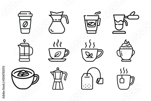 Hot Drink Vector Icons – Coffee Mug, Kettle & Cup Clipart Set