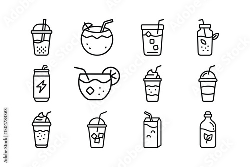 Refreshing Cold Drinks Icon Set – Summer Beverage Vector Collection