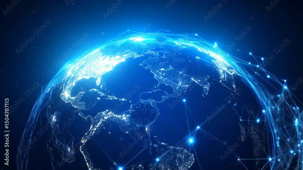 Global Network Connections: A Futuristic Visualization of Interconnected World with Blue Lights Global Network Connections: A Futuristic Visualization of Interconnected World with Blue Lights