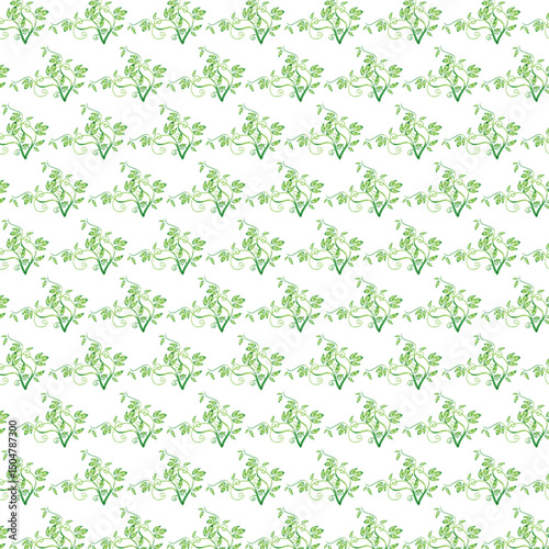 Seamless pattern of stylized green leaves and vines, perfect for various design applications.  The white graphics on a transparent background are a valuable feature for designers, allowing easy integr