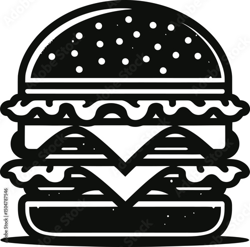 Vintage Double Cheeseburger Icon in Black and White