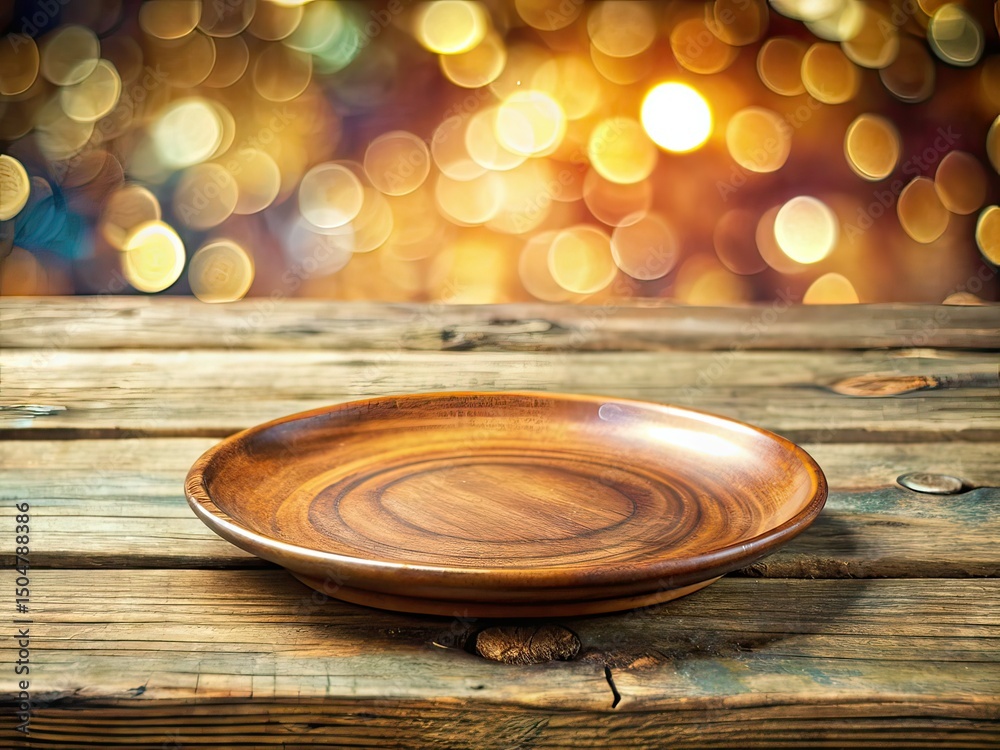 Obraz premium Empty Plate on Wood Background - Candid Photography AI Art
