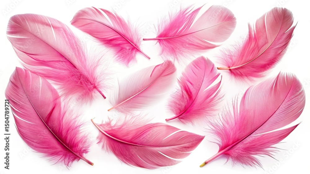 Obraz premium Light Pink Feathers Aerial Photography, Beautiful, Isolated, White Background