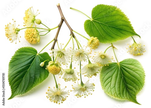 Linden Blossoms, Floral Photography, White Background, AI Art