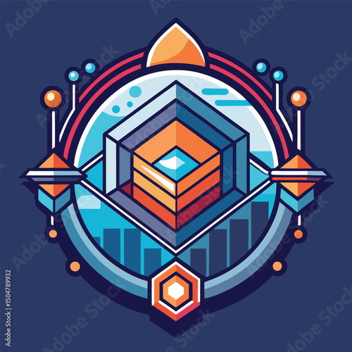 Abstract Geometric Logo with Cubist and Cybernetic Elements