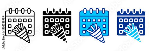 New Year Icon Set Multiple Style Vector Illustration
