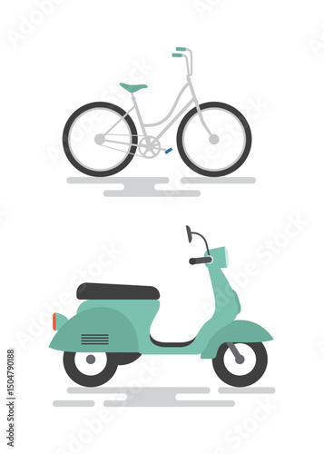 Vintage scooter and bicycle stock illustration