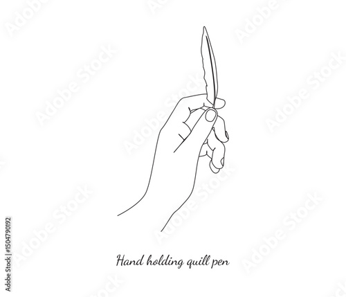 vector line art of hand holding a quill pen
