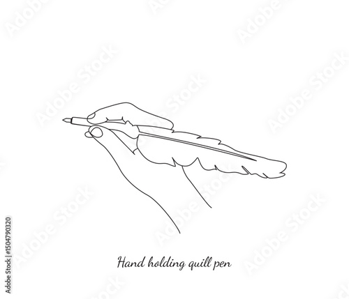 vector line art of hand holding a quill pen