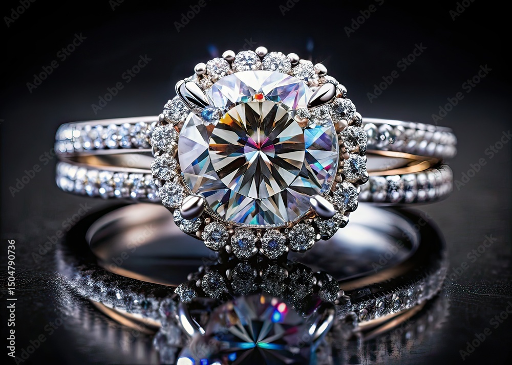 Fototapeta premium Luxurious Diamond Moissanite Ring Set - Elegant Wedding Jewelry