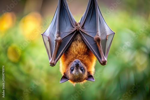 Minimalist Bat Hanging Upside Down - Isolated Photo