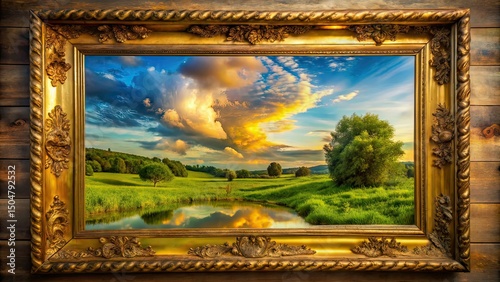 Minimalist Mirror Frame, Cloudy Sky, Earthy Tones, Reflection, Blurred Foreground