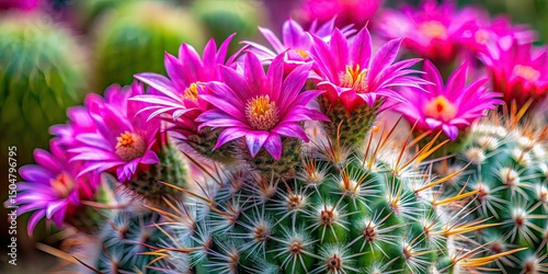 Pink Flower Foxtail Cactus, Escobaria vivipara, Beehive Cactus, Fashion Photography photo