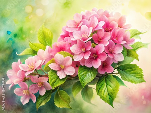 Pink Flowers Watercolor Painting Documentary Photography Light Background