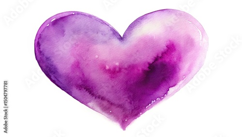 Purple Watercolor Heart Low Light, Abstract Art, White Background