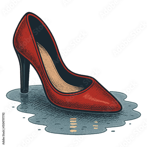 Lonely Red High Heel in Rain – Symbol of Heartbreak and Abandonment