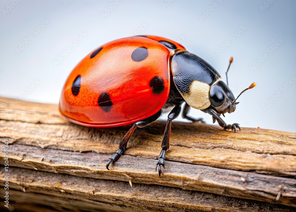 Fototapeta premium Red Ladybug on Wooden Branch Macro Nature Photography
