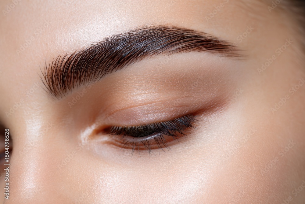Naklejka premium A woman with a dark eyebrow and a light brown eye shadow