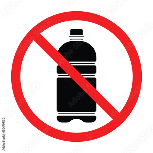 Forbidden sign with water bottle icon, no drink allowed sign, mineral water prohibition symbol, do not drink sign