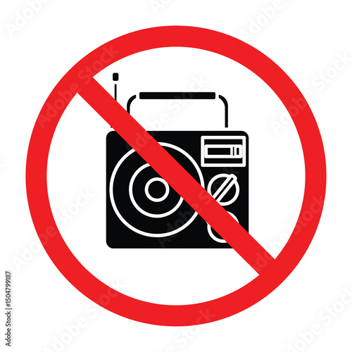 Forbidden sign with radio icon, forbidden radio sign, radio prohibition symbol, do not turn on the radio