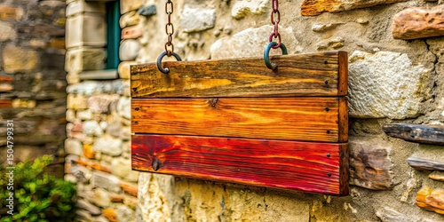 Rustic Wooden Sign on Stone Wall - Outdoor Photography
