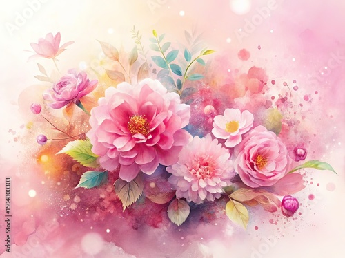 Soft Pink Floral Watercolor Splash Low Light Background AI Photo