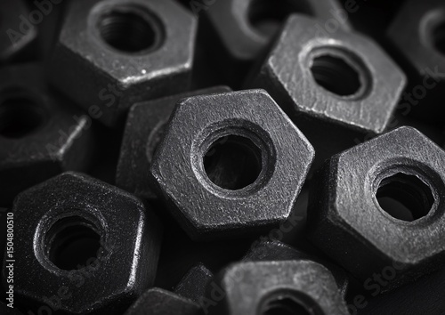 Close-Up of Black Hex Nuts photo