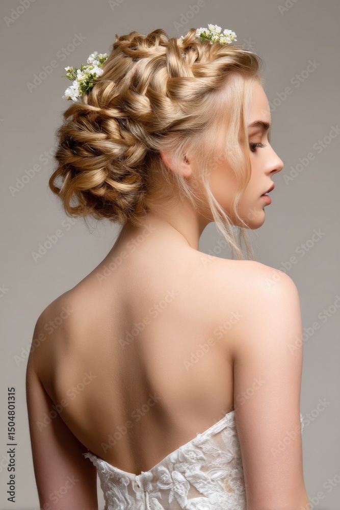 Fototapeta premium A woman with a braided hairstyle and a flower in her hair