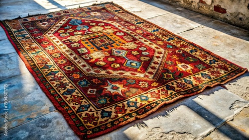 Urban Exploration: Distressed Rustic Rug, Intricate Patterns, Decayed Beauty