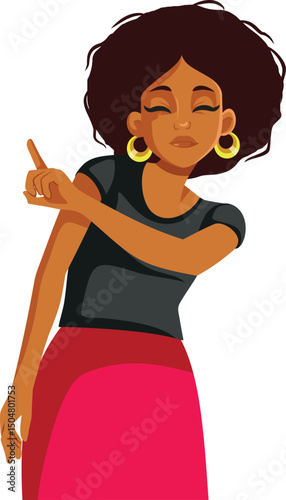 Woman of African Ethnicity Rejecting an idea Vector Cartoon Illustration . Unhappy girl saying to no with non verbal gesture 
