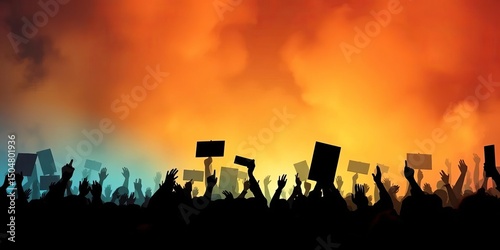 Powerful silhouettes of a crowd demonstrating,  event,  unity