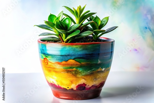 Vibrant Watercolor Plant Pot - Artistic Photography