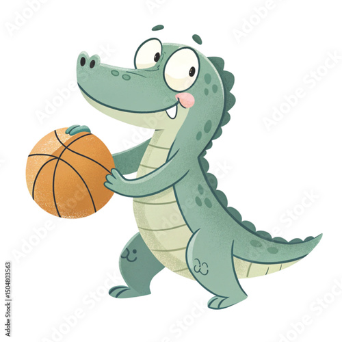 Alligator Play all kinds of sports Minimal Clipart White Background
