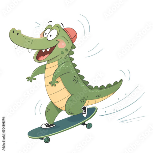 Alligator Play all kinds of sports Minimal Clipart White Background

