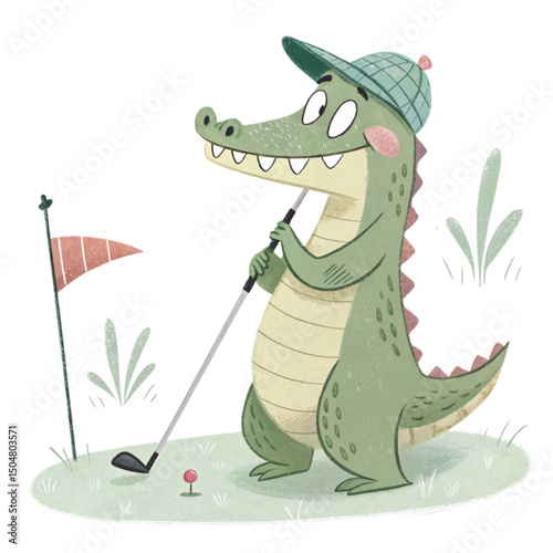 Alligator Play all kinds of sports Minimal Clipart White Background
