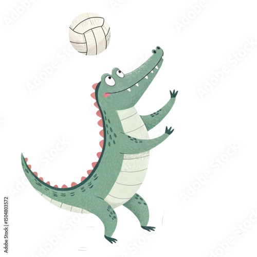 Alligator Play all kinds of sports Minimal Clipart White Background

