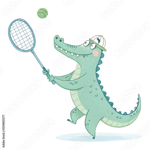 Alligator Play all kinds of sports Minimal Clipart White Background
