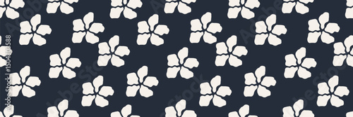 Seamless floral pattern with black abstract flowers on a white background. Modern vector botanical design for fabric, wallpaper, textile, packaging, and digital projects. Elegant monochrome style