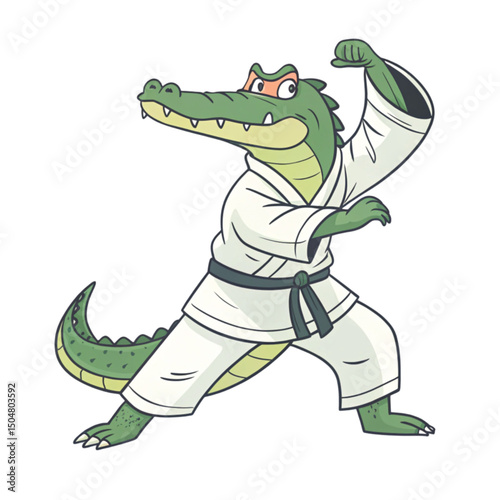 Alligator Play all kinds of sports Minimal Clipart White Background

