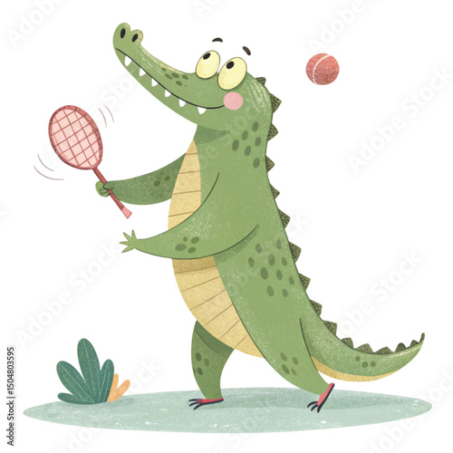 Alligator Play all kinds of sports Minimal Clipart White Background
