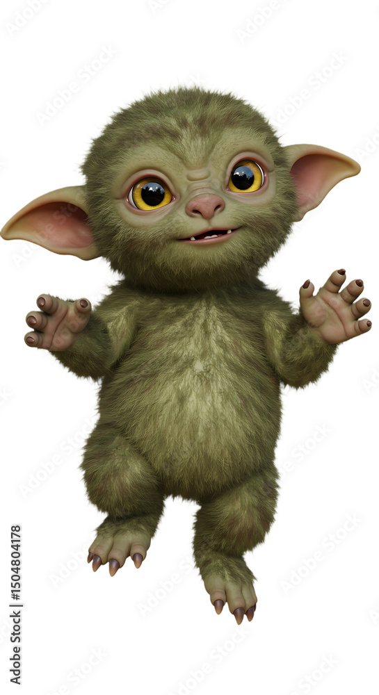 Fototapeta premium 3D Render of an Adorable Green Furry Creature isolated on transparent background, png file
