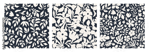Abstract floral seamless pattern set. Organic floral shapes in a seamless abstract design in black and white colors. Great for textile surfaces, gift wrap, and digital prints. Vector illustration