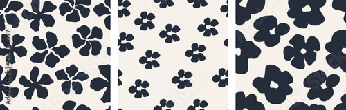 Abstract floral seamless pattern set. Flat botanical pattern with abstract flower elements with black and white colors. Excellent for creative fabric and paper product designs. Vector illustration