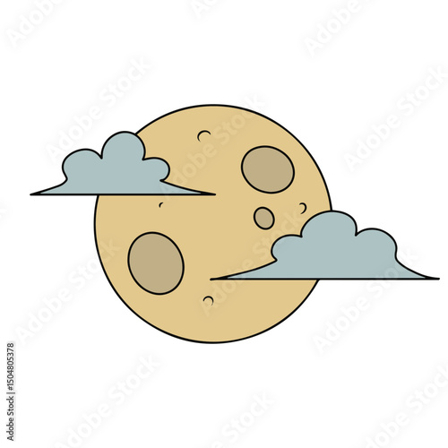 Cartoon moon with clouds vector art